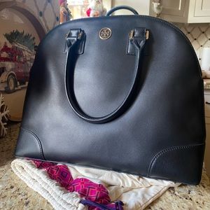 Large Black Tory Burch Leather Robinson Dome Satchel